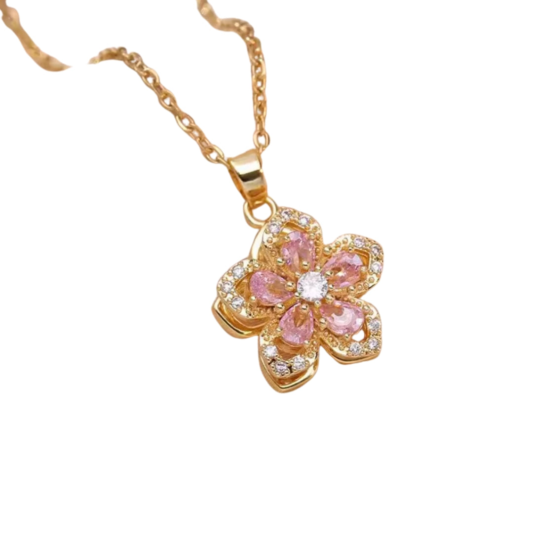 Pink Spinning Flower Necklace