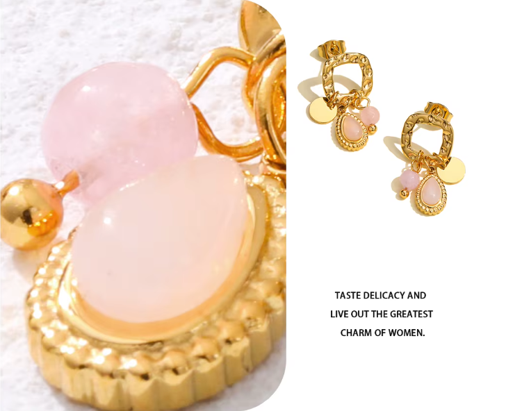 Rose quartz crystal earring