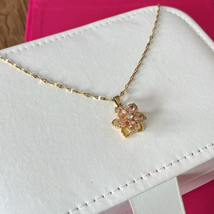 Pink Spinning Flower Necklace