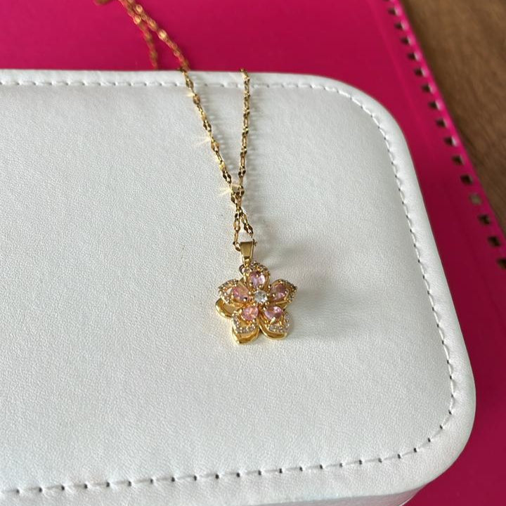 Pink Spinning Flower Necklace