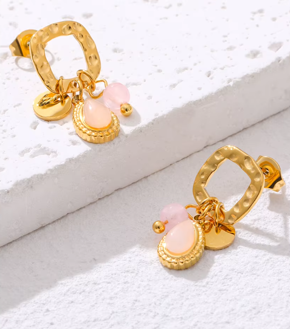 Rose quartz crystal earring