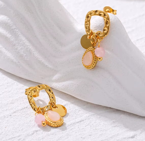 Rose quartz crystal earring