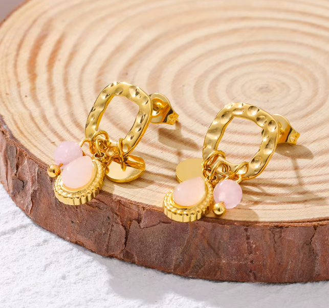 Rose quartz crystal earring