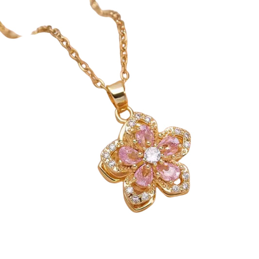 Pink Spinning Flower Necklace