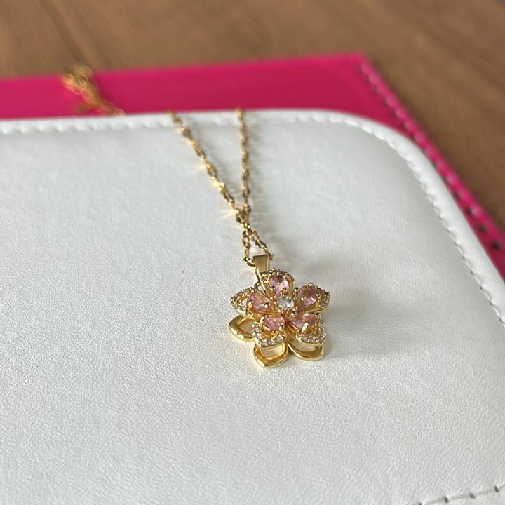 Pink Spinning Flower Necklace
